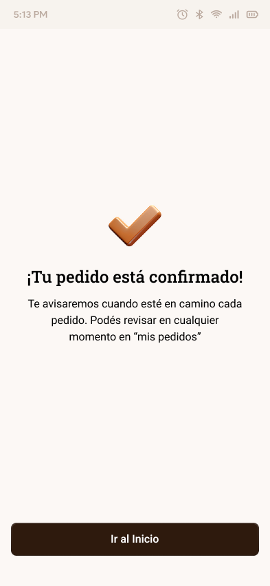 El Molinillo order confirmed screen celebrating a successful weekly meal plan submission