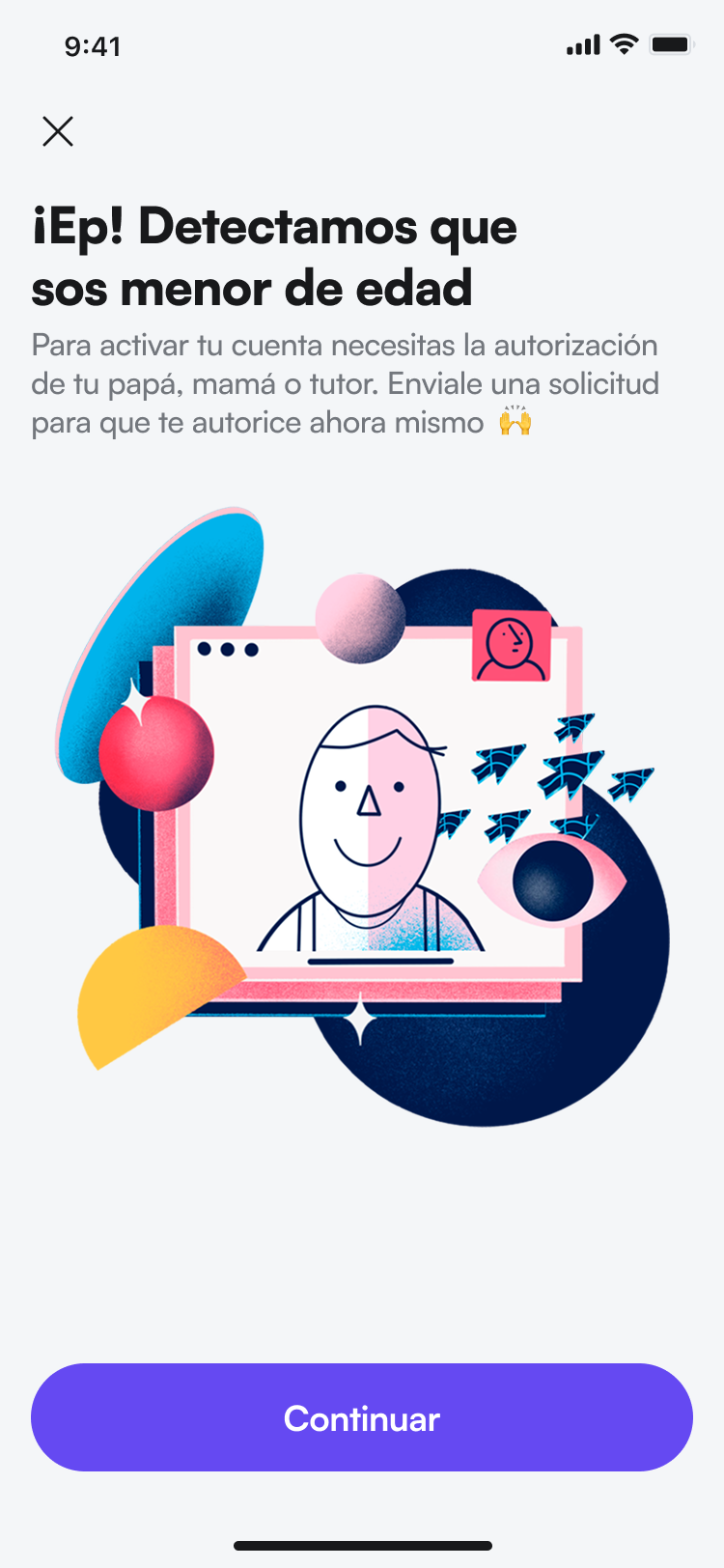 Quanto minor authorization screen for parental consent during registration