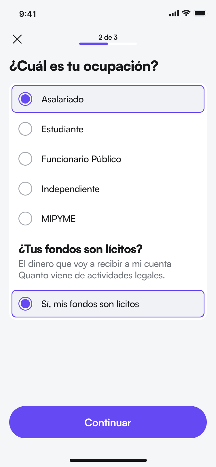Quanto adult registration screen with identity verification form