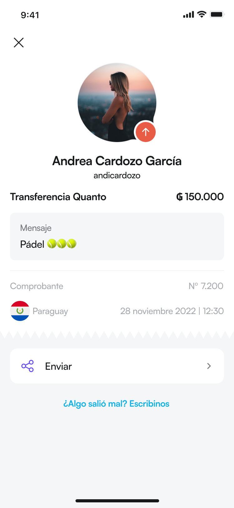 Quanto transfer confirmation screen with transaction summary and details